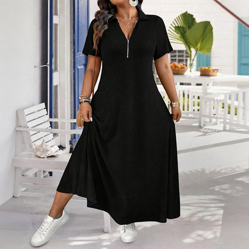 Lässiges Damen-Maxikleid mit Reißverschluss und unifarbenem Design