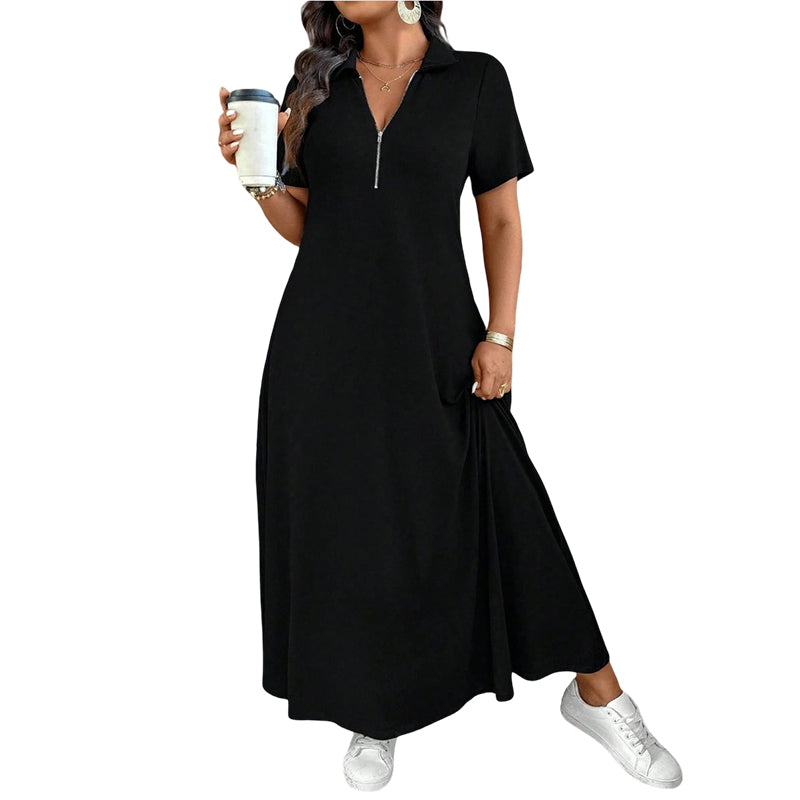 Lässiges Damen-Maxikleid mit Reißverschluss und unifarbenem Design