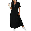 Lässiges Damen-Maxikleid mit Reißverschluss und unifarbenem Design