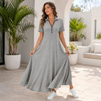 Lässiges Damen-Maxikleid mit Reißverschluss und unifarbenem Design