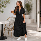Lässiges Damen-Maxikleid mit Reißverschluss und unifarbenem Design
