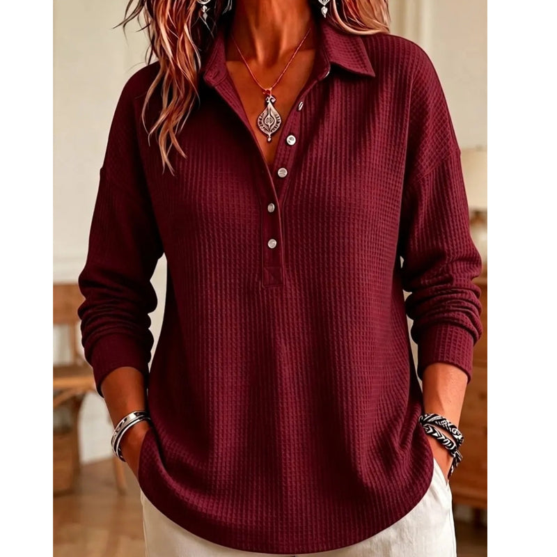 Leger geschnittenes Langarm-T-Shirt aus Strick für Damen