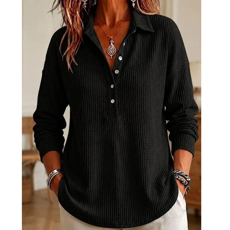 Leger geschnittenes Langarm-T-Shirt aus Strick für Damen