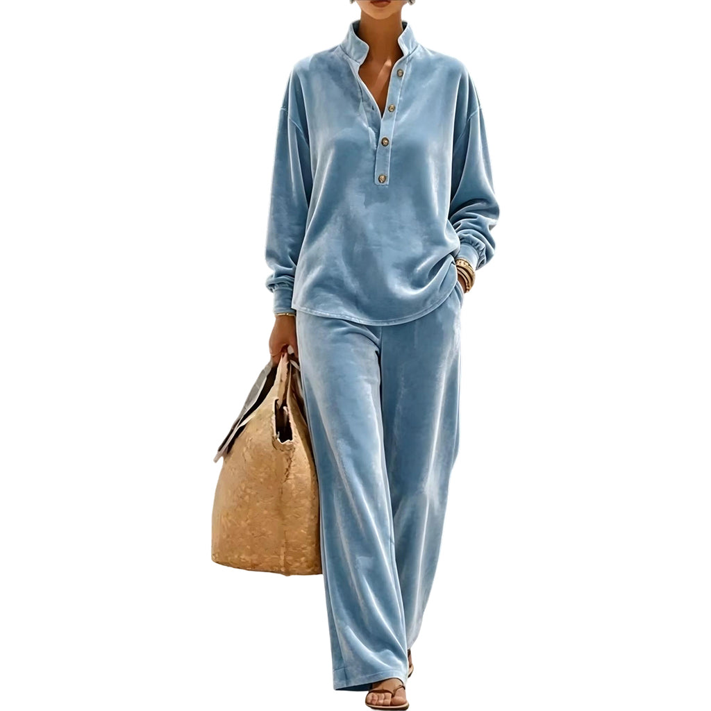 Ensemble chemisier à manches longues et pantalon large pour femme