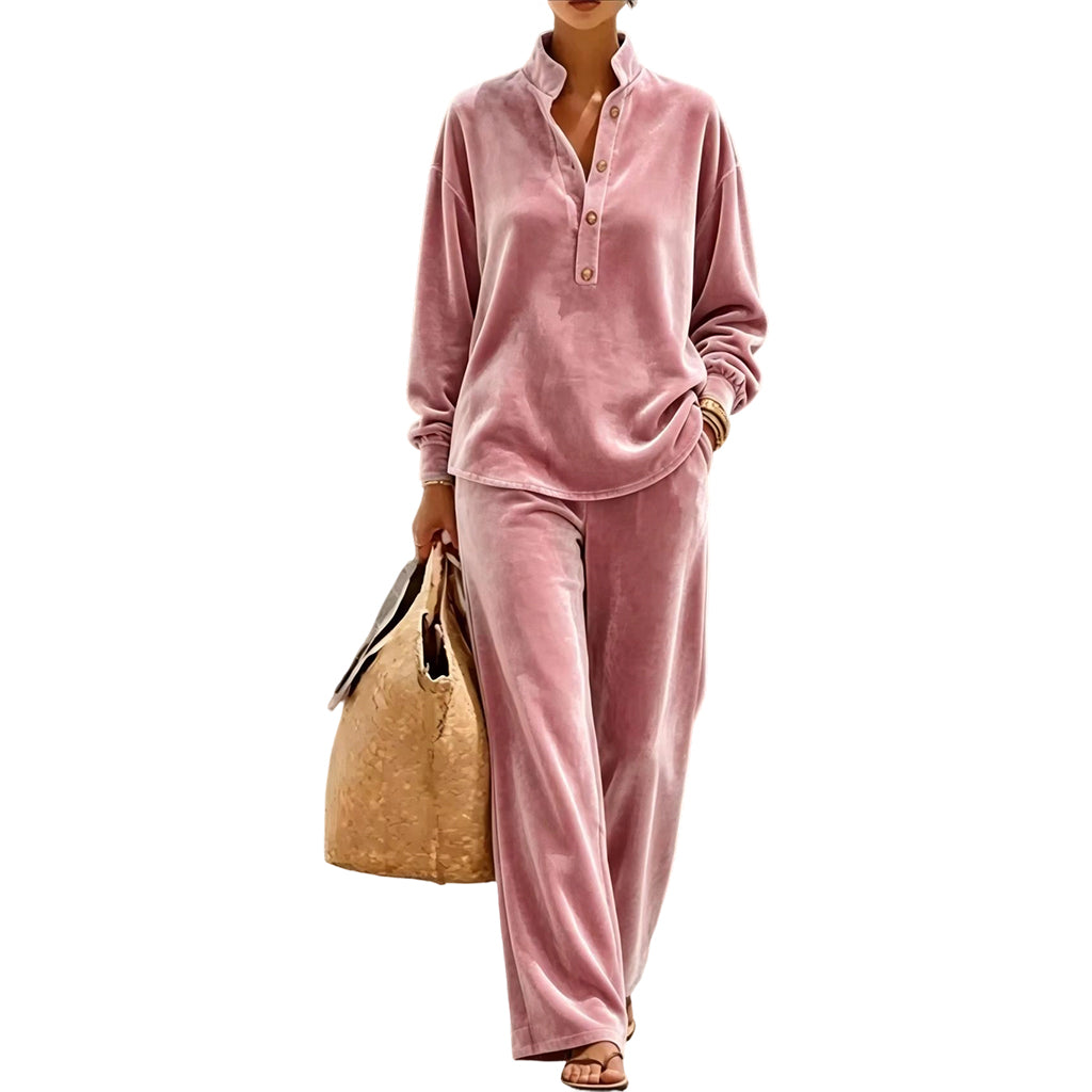 Damen-Langarm-Hemdbluse und Weite-Hosen-Set