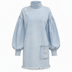 Soldes !!! 🎉✨ Mini-robe oversize en jean pour femme avec col montant