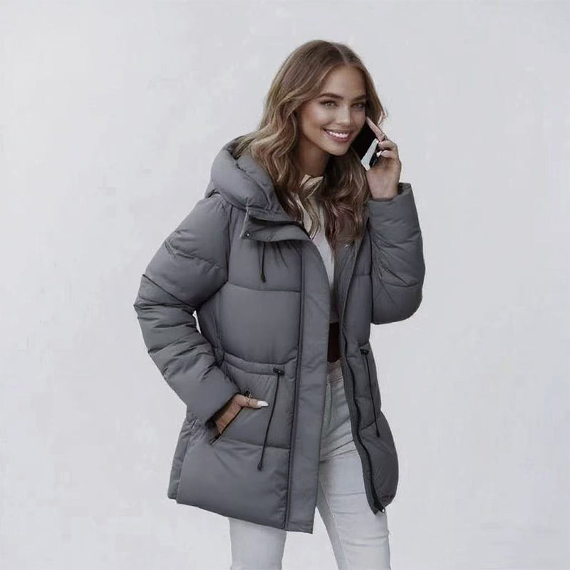 Manteau matelassé mi-long à capuche pour femme