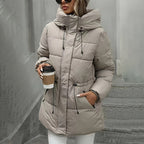 Manteau matelassé mi-long à capuche pour femme
