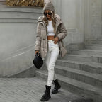 Manteau matelassé mi-long à capuche pour femme