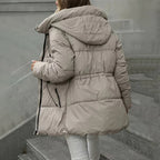 Manteau matelassé mi-long à capuche pour femme