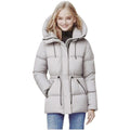 Manteau matelassé mi-long à capuche pour femme