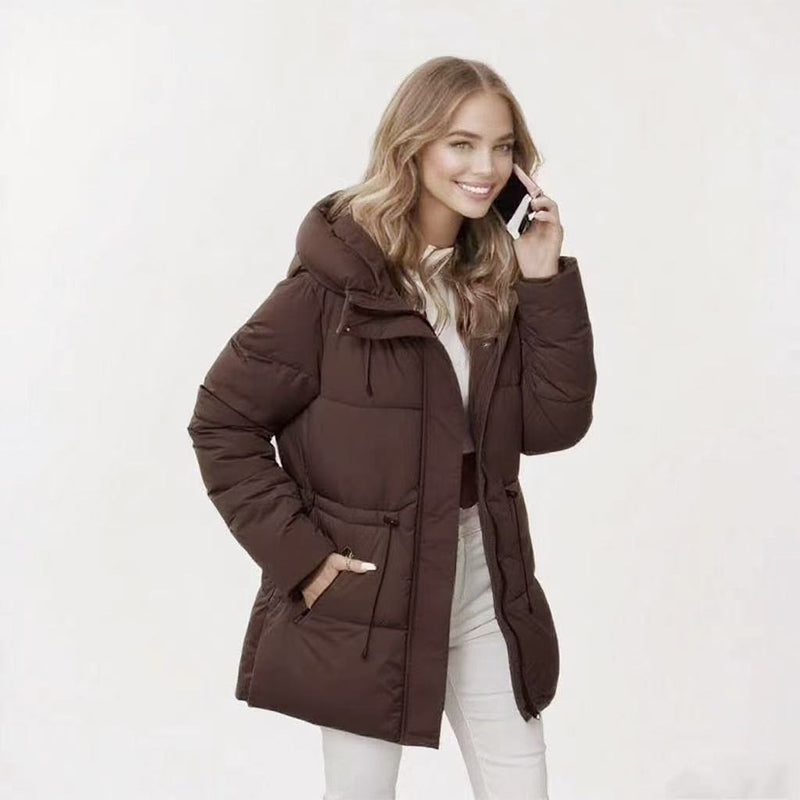 Manteau matelassé mi-long à capuche pour femme