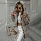 Manteau matelassé mi-long à capuche pour femme