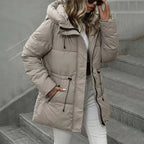 Manteau matelassé mi-long à capuche pour femme