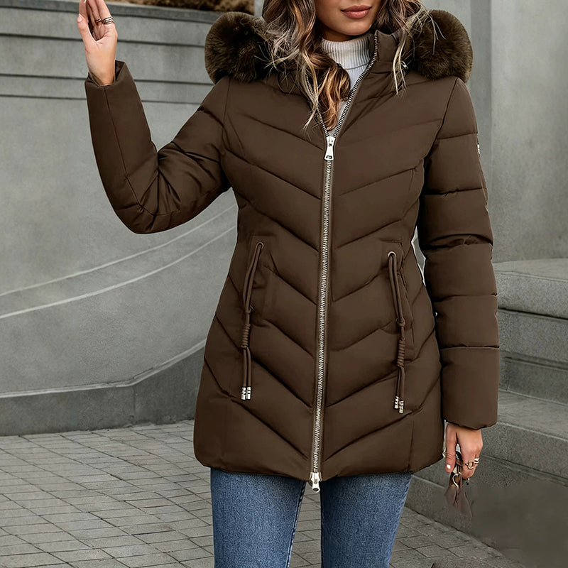 Schnell sein! Damen Steppmantel mit Kapuze in Slim Fit